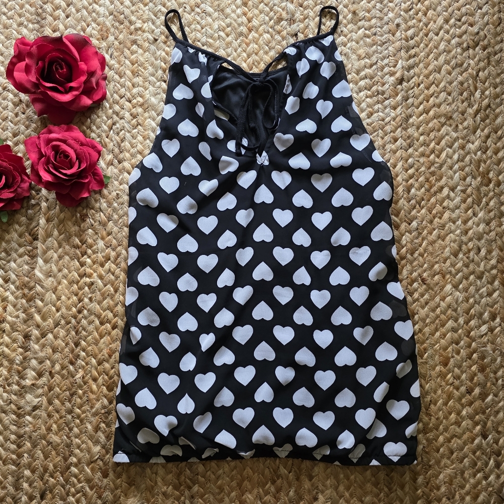 Express | Black and White Hearts Halter Tank Sm - Picture 3 of 11